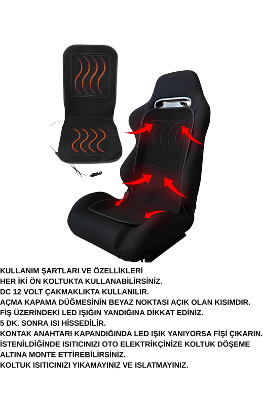 12V Hızlı Isınan Sırt & Oturak Koltuk Isıtıcı Minder